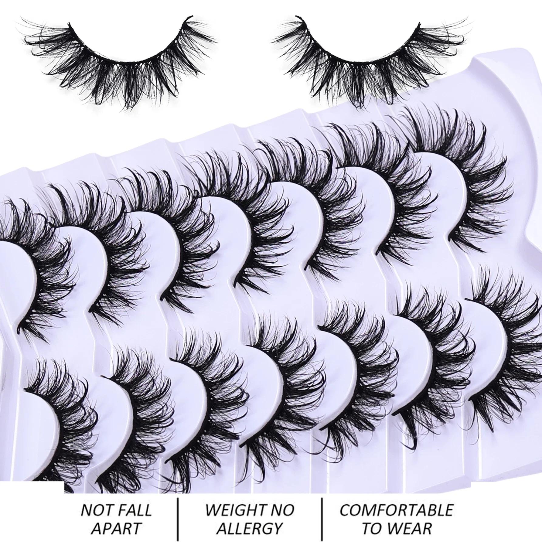 Faux cils de chat nickel é moelleux, 7 paires, look de support, contaminants, cils bouclés en D, fau