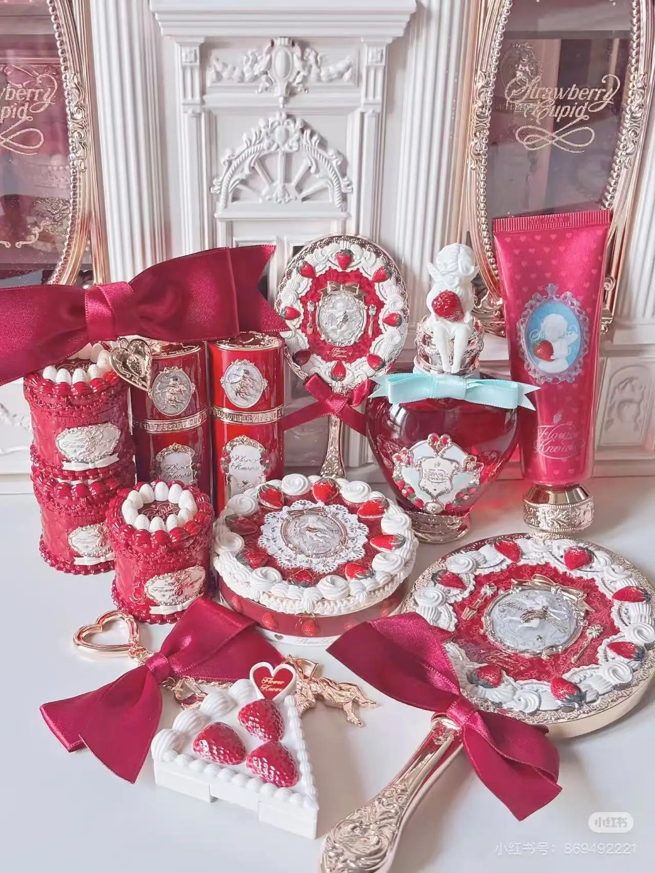 Boîte Gif de maquillage cupidon aux fraises, fard à paupières liquide, joues, lèvres rouges, poudre