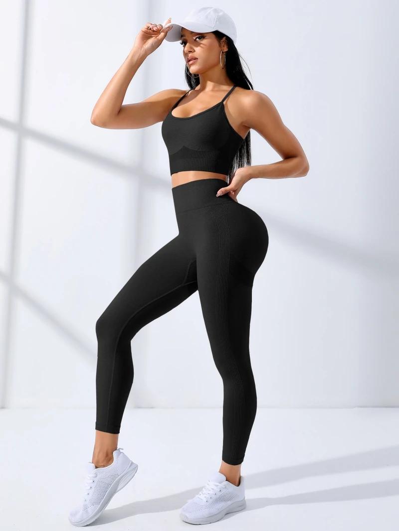 Ensemble yoga femme 2 pièces sans couture - Tenue fitness leggings et soutien-gorge coordonnés