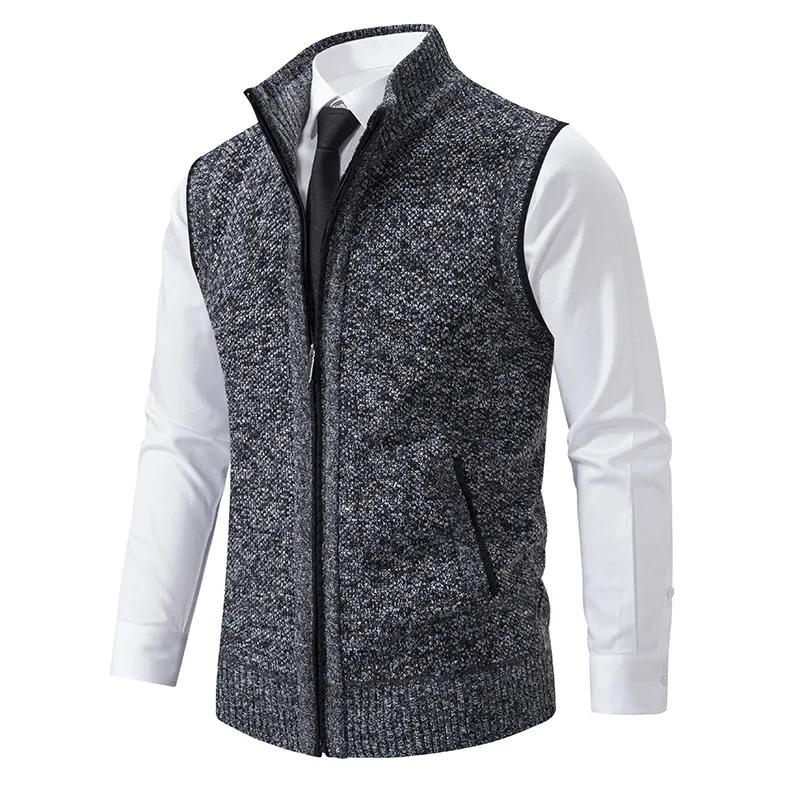 Pull tricoté sans manches pour hommes, Cardigan avec fermeture éclair, gilet décontracté, veste chau