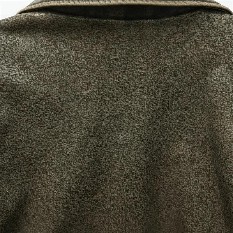Veste courte Vintage en Faux cuir Pu pour femme, ample, avec ceinture, Streetwear, fermeture éclair,