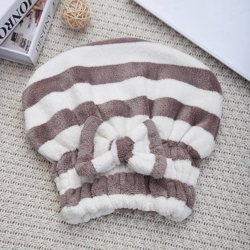 Serviette pour cheveux secs, bonnet de douche à séchage rapide pour femmes, motif rayé, accessoires