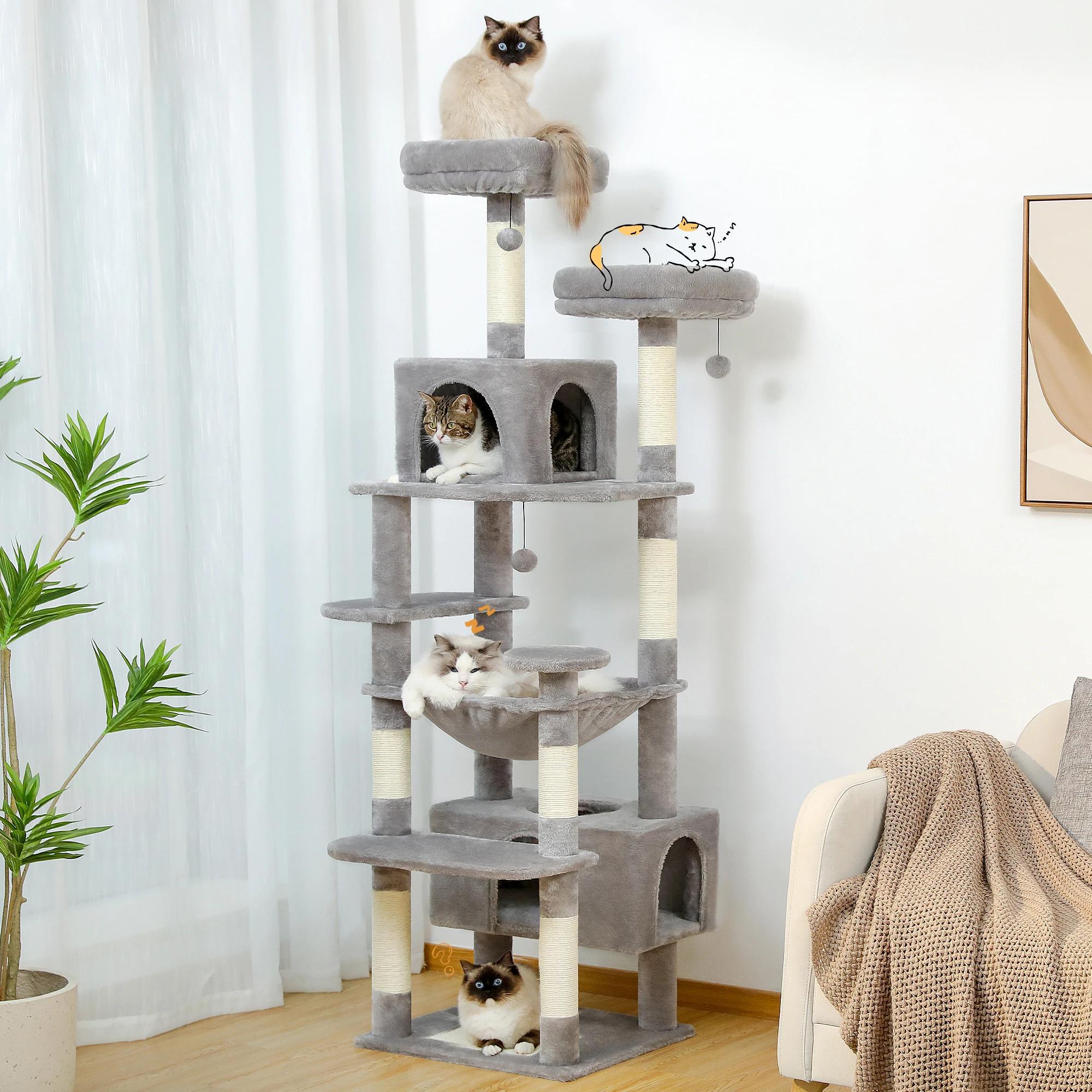Grand arbre et tour pour chats d'intérieur, avec postes à gratter recouvertes de Sisal, hamac spacie
