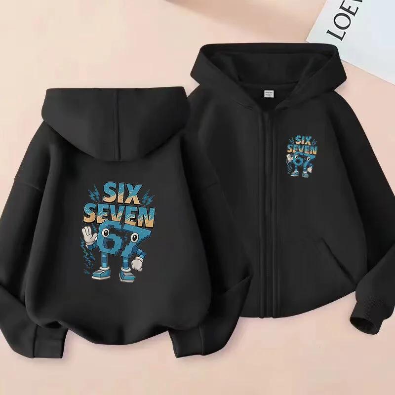 Ensemble de survêtement tendance printemps-automne six-sept meme 67 pour enfants, sweat à capuche +