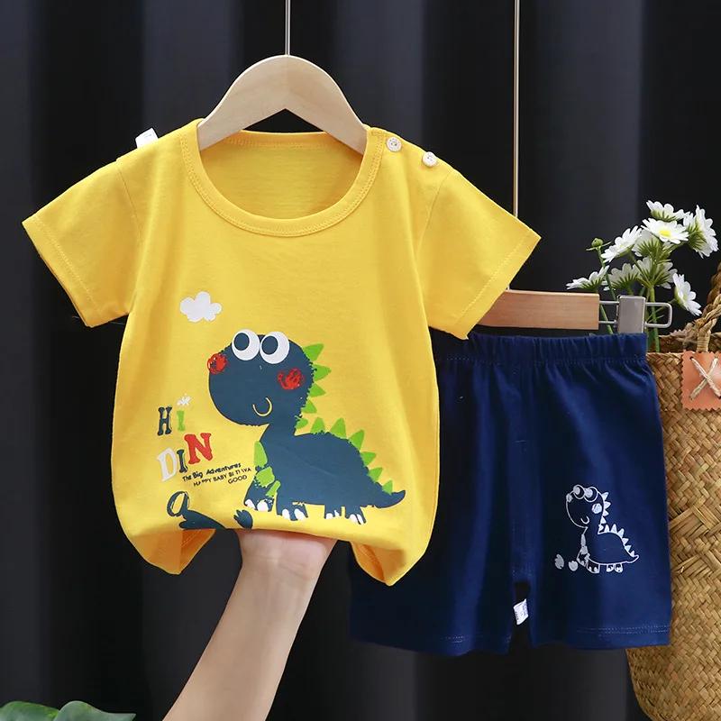 Vêtements imprimés de dessins animés, vêtements de maison en pur coton, costumes 2 pièces pour tout-