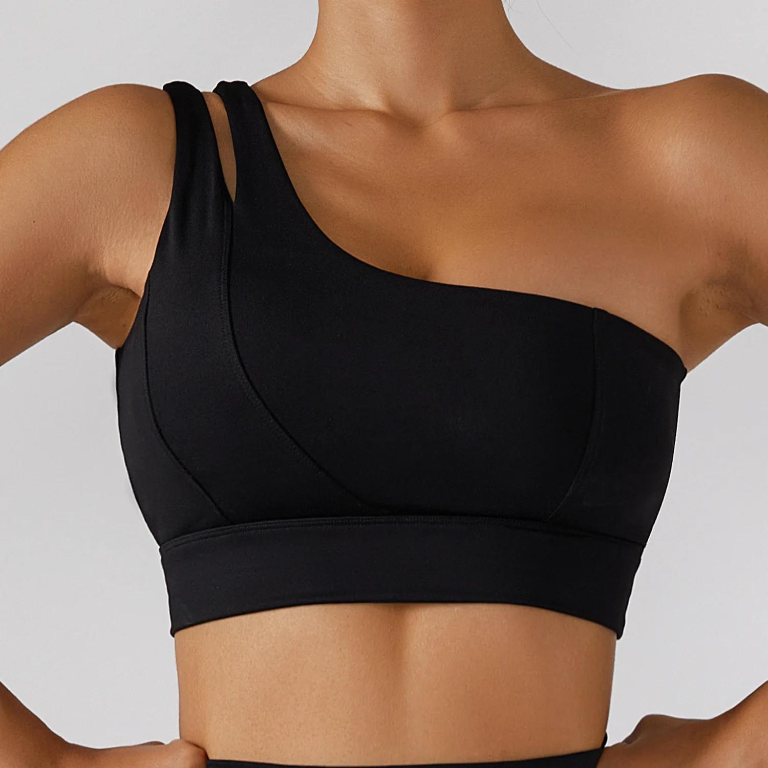 Soutien-gorge de sport sexy pour femme à une épaule, push-up, haute performance, pour la course et l