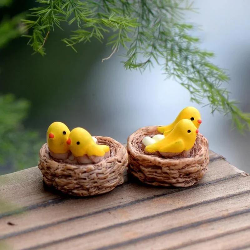 Mini nid avec oiseaux, bricolage, jardin féerique, Miniatures, Gnomes, mousse, Terrariums, Figurines