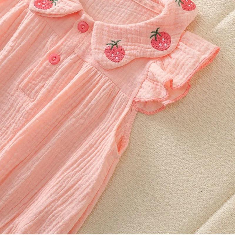 Combinaison pour nouveau-né 0-2 ans, été 2026, adorable barboteuse en gaze de coton 100% à motif fra