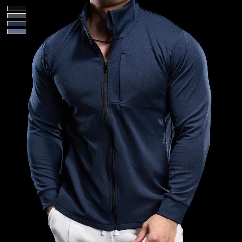 Veste de sport à fermeture éclair pour homme, sweat-shirt de fitness à séchage rapide, vestes de cou