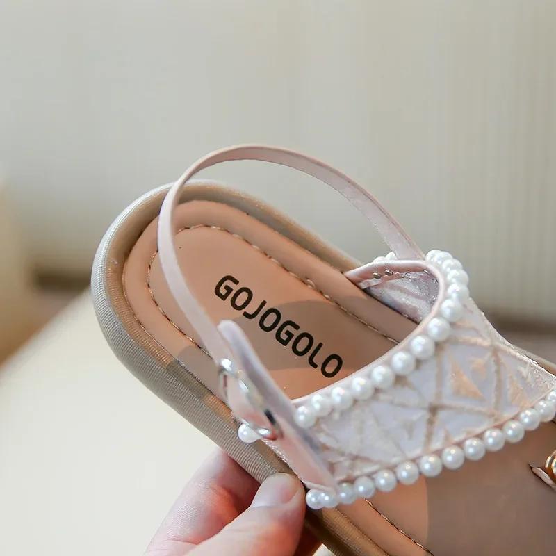 2025 été nouveaux enfants princesse perle Cool pantoufles pour fille anti-dérapant plage sandales or