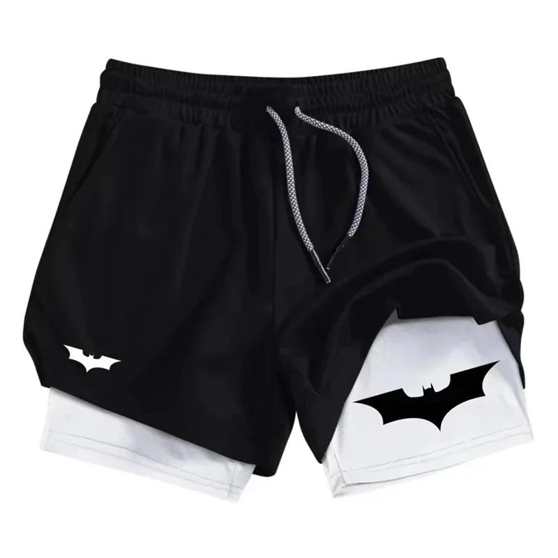 Short de sport 2 en 1 imprimé chauve-souris pour hommes, respirant, à séchage rapide, avec poche pou