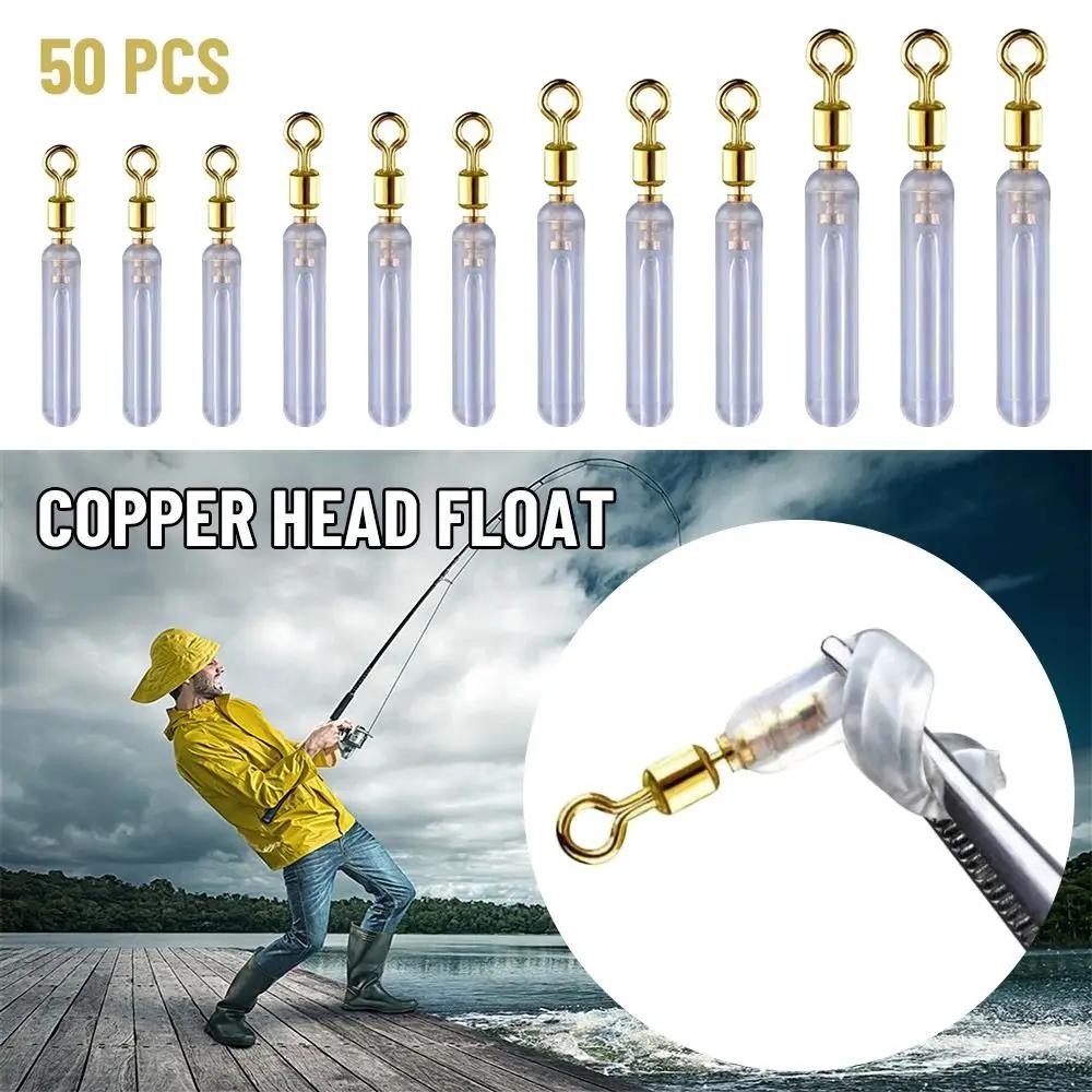 Flotteurs de pêche en silicone avec tête en cuivre et anti-nœud, lot de 50 pièces
