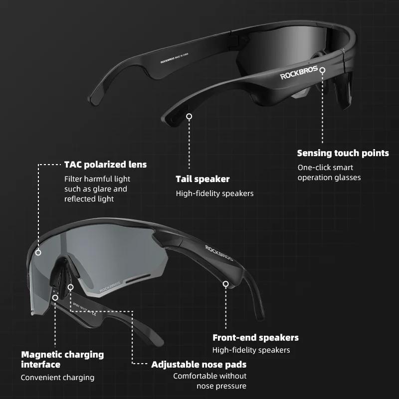 ROCKBROS Bluetooth lunettes polarisées cyclisme lunettes UV400 protéger appel téléphonique MP3 120 m