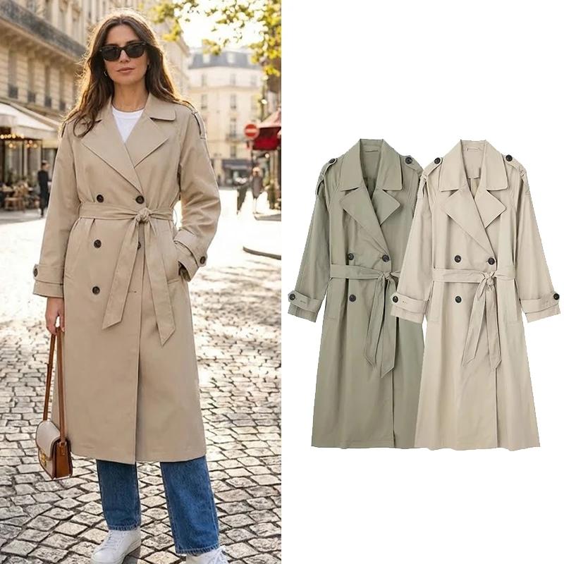 Willshela femmes mode avec ceinture solide Double boutonnage Trench Vintage revers cou manches longu
