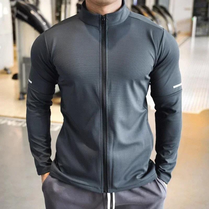 Sweat-shirt sport homme col montant manches longues - Veste fitness running jogging décontractée zip