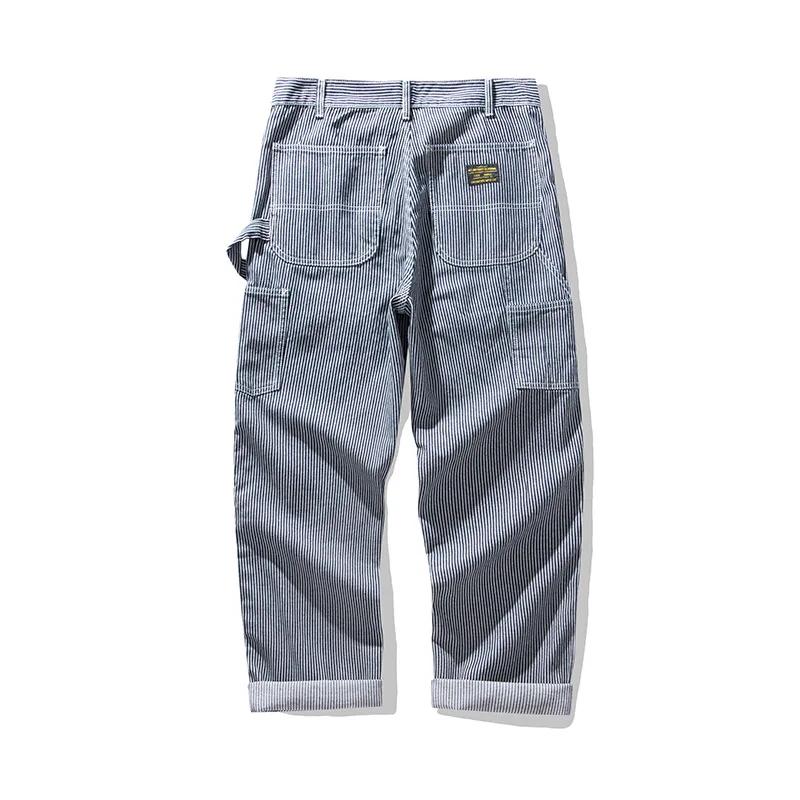 OKONKWO Original Denim travailleurs ferroviaires pantalon Amikaki Multi poche rayé travail long en p