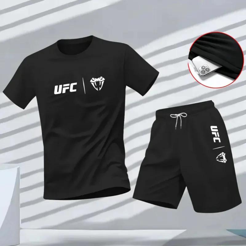 Ensemble t-shirt et short à manches courtes pour homme avec logo UFC, séchage rapide, tenue de sport