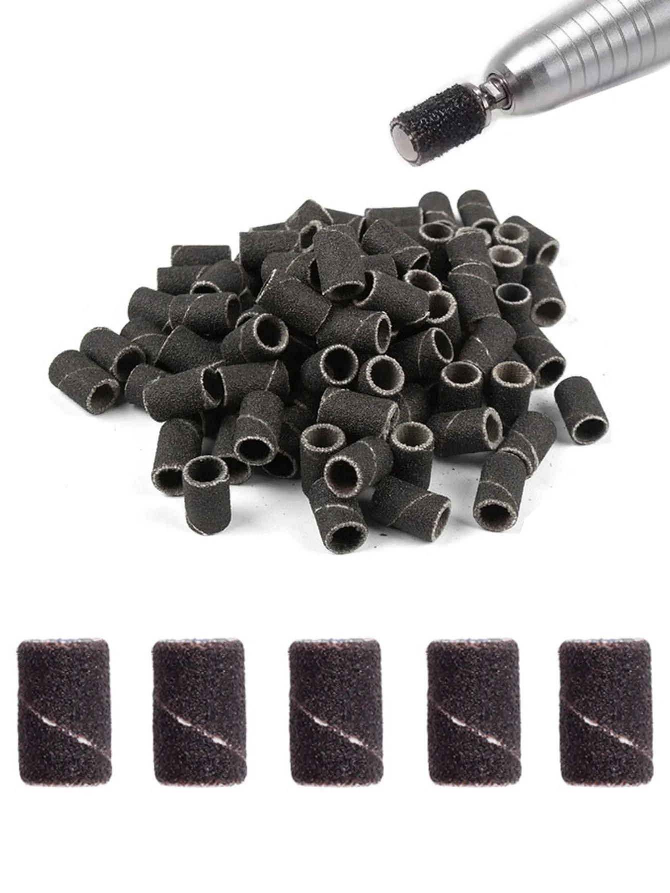 100 pièces bandes de ponçage avec 1 pièces ensemble d'arbres métalliques forets à ongles pour enleve