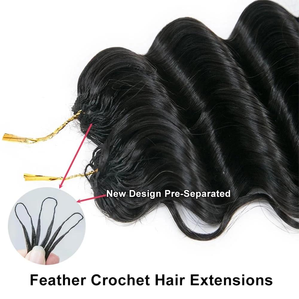 Extensions de cheveux au Crochet pré-séparées sans nœuds, Extensions de cheveux en plumes, ligne de