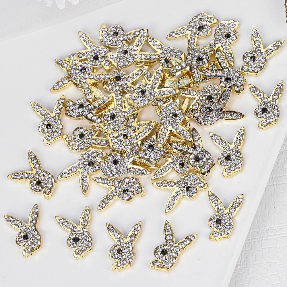 Breloques de luxe pour ongles, alliage d'or, lapin, paillettes, diamant, strass, cristal, pour brico