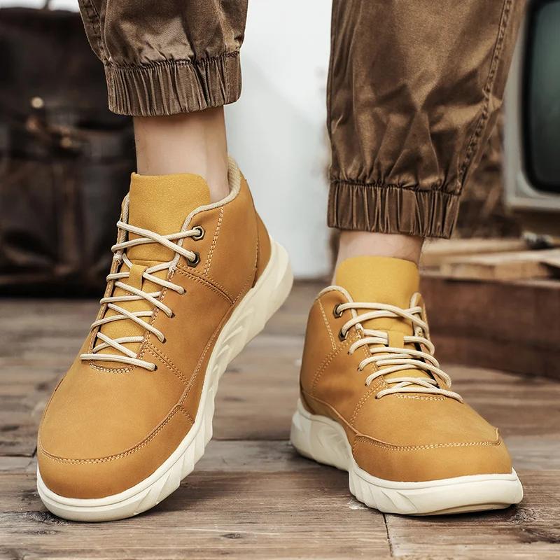 Bottes à semelles épaisses pour hommes, chaussures décontractées marron à lacets, bottines de randon