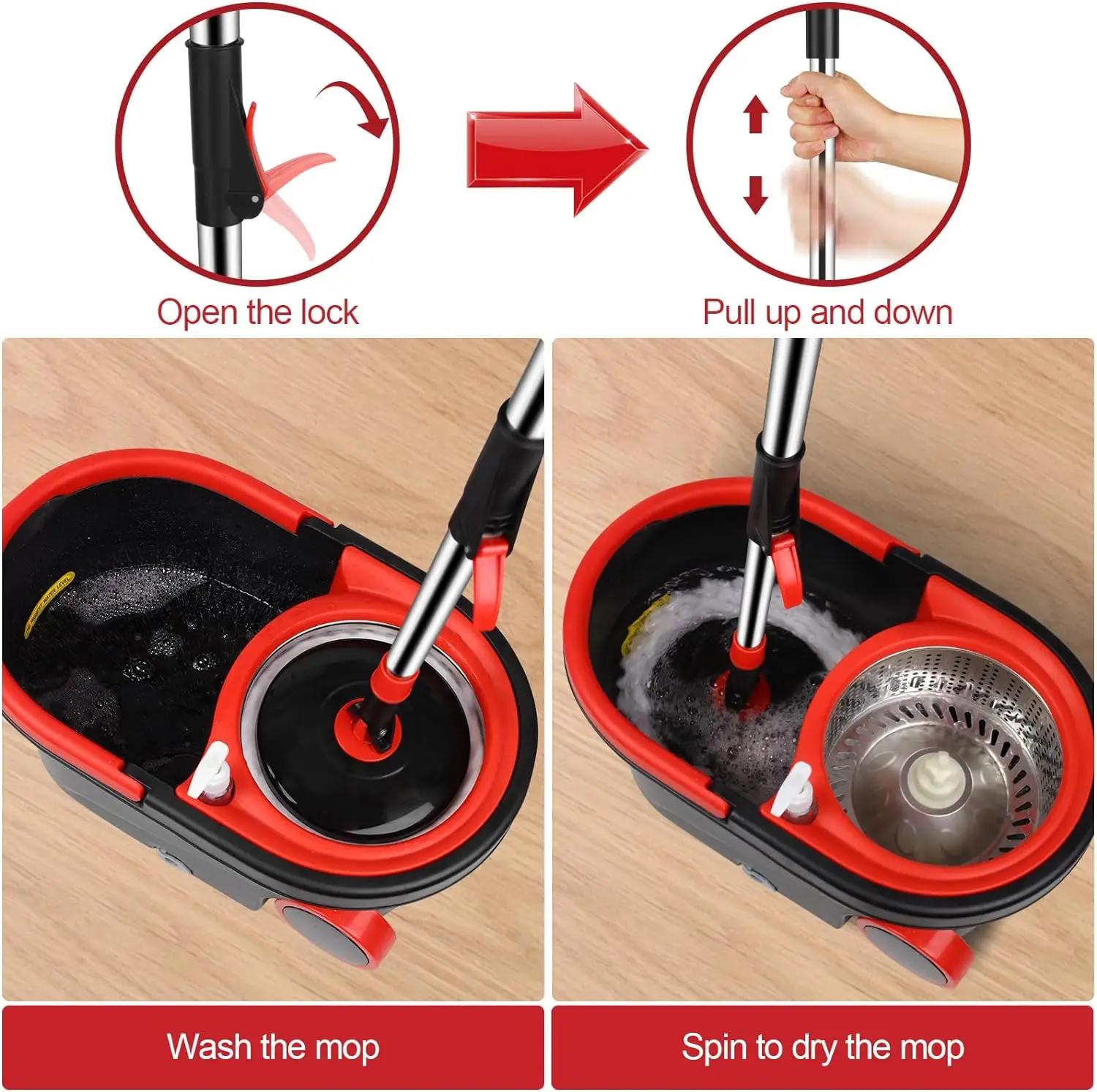 Vadrouille rotative avec 3 têtes de rechange en microcarence, livres à rotation à 360 °, manche arc-