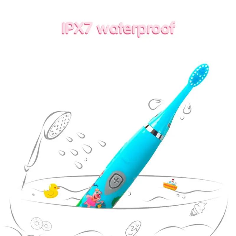 Brosse à dents électrique sonique pour enfants, IPX7, étanche, dessin animé coloré, utilisation pour