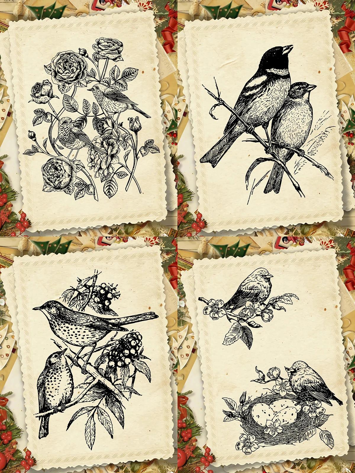 AZXenon-Tampons Transparents Oiseaux Vintage pour Bricolage, Scrapbooking, Carte en Papier, Album Ex