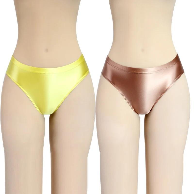 Collant brillant sexy pour hommes - Culotte bikini soyeuse basse pour natation femmes