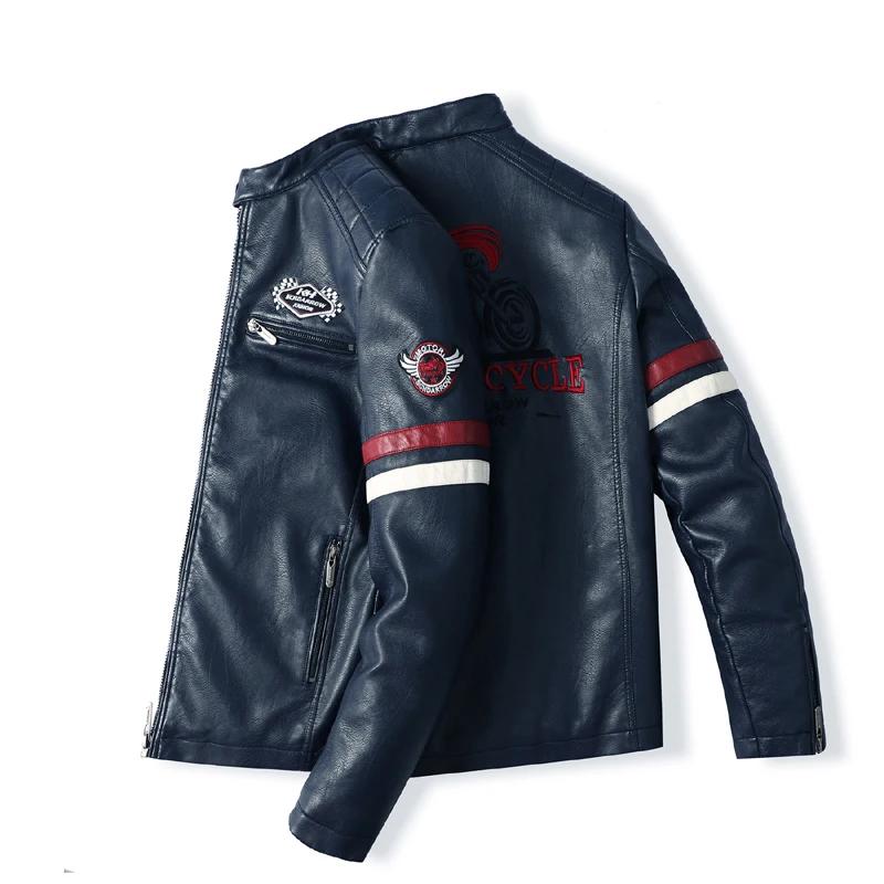 Veste de motard mince en cuir PU pour hommes, course de moto, couleur littérature