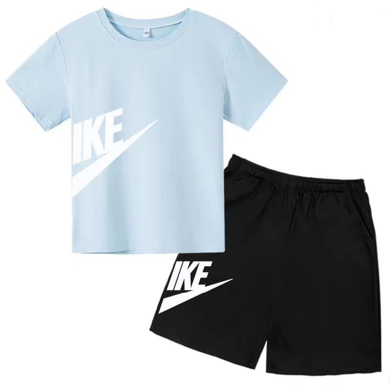 Ensemble deux pièces été blanc T-shirt + short pour enfants, nouvelle collection mode avec lettres,