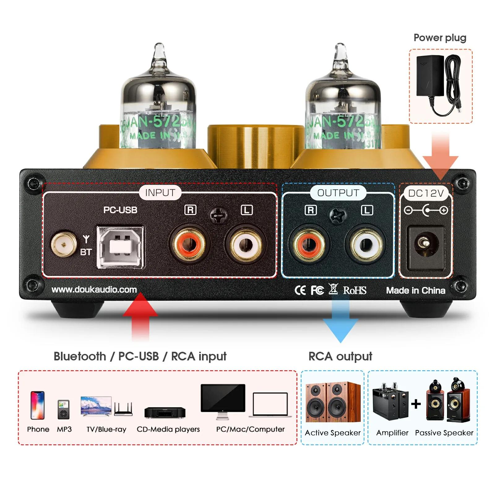 Douk Audio P1 HiFi JAN5725 préampli à Tube sous vide Bluetooth 5.0 récepteur Audio USB DAC amplifica