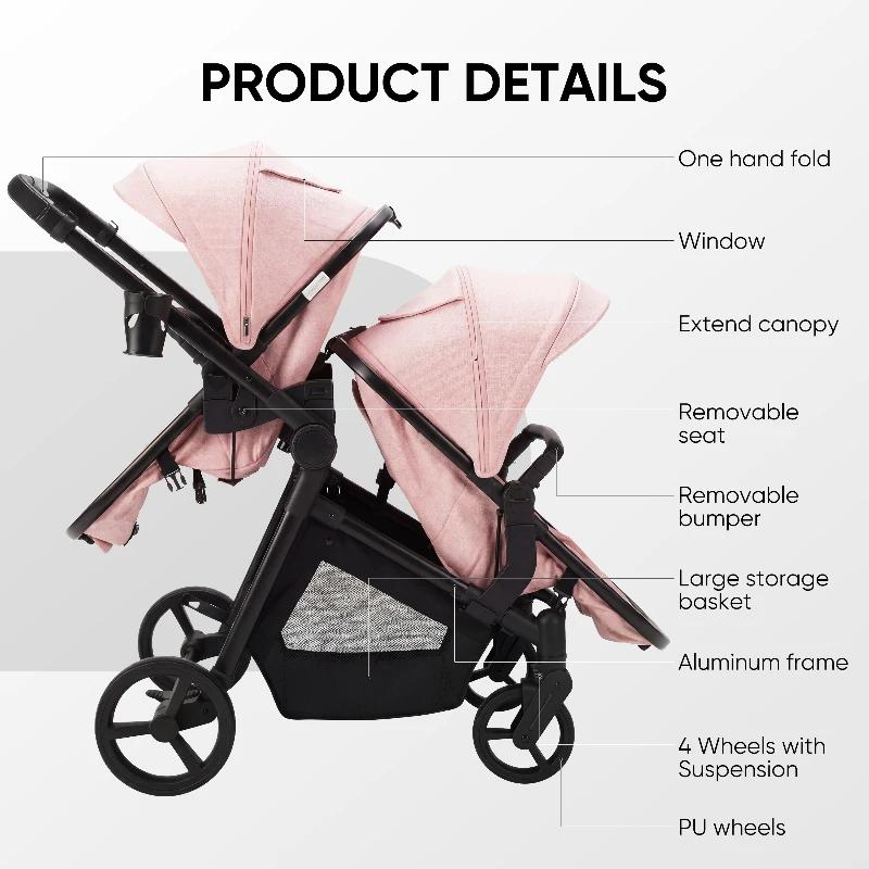 Nouvelle poussette double haute visibilité 2026, poussette portable avec sièges avant et arrière rég