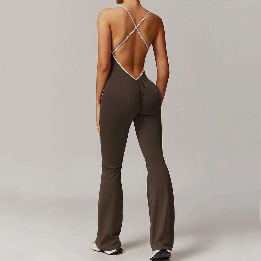 Femmes mince combinaison de gymnastique v-back décontracté Fitness barboteuses femme sport entraînem