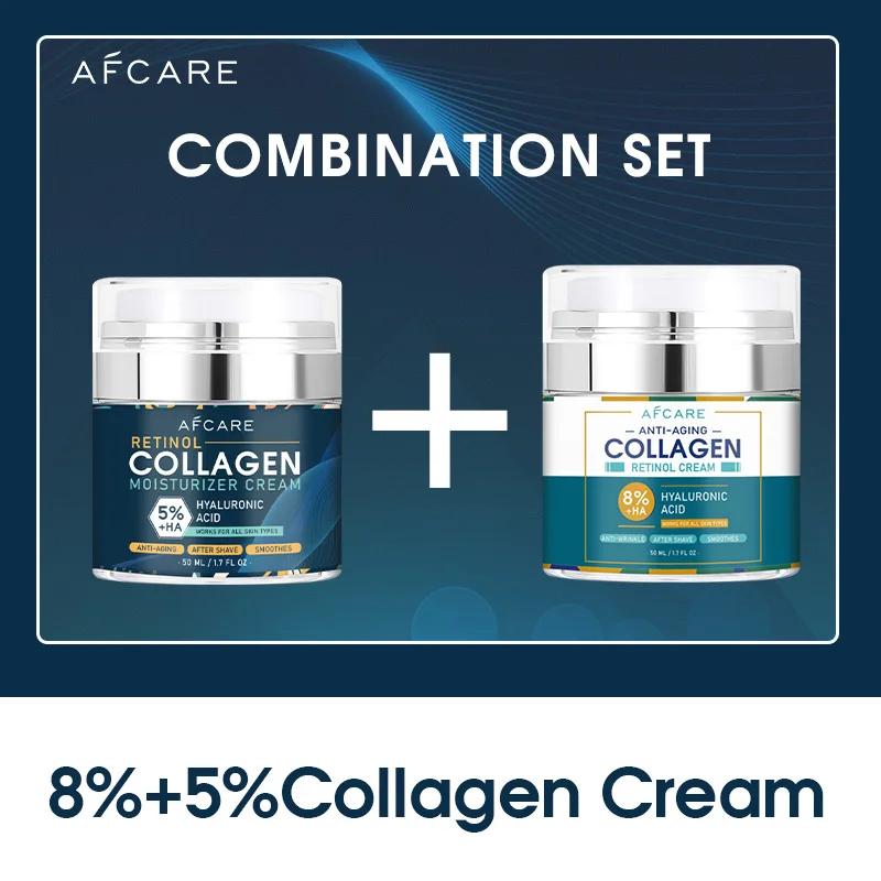 Combinaison de crème pour le visage au collagène 8%, acide hyaluronique de haute qualité, Anti-rides