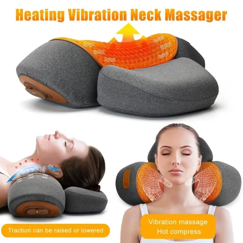 Masseur électrique de cou, oreiller Cervical, compresse chaude, extensible, chauffage, Vibration, or
