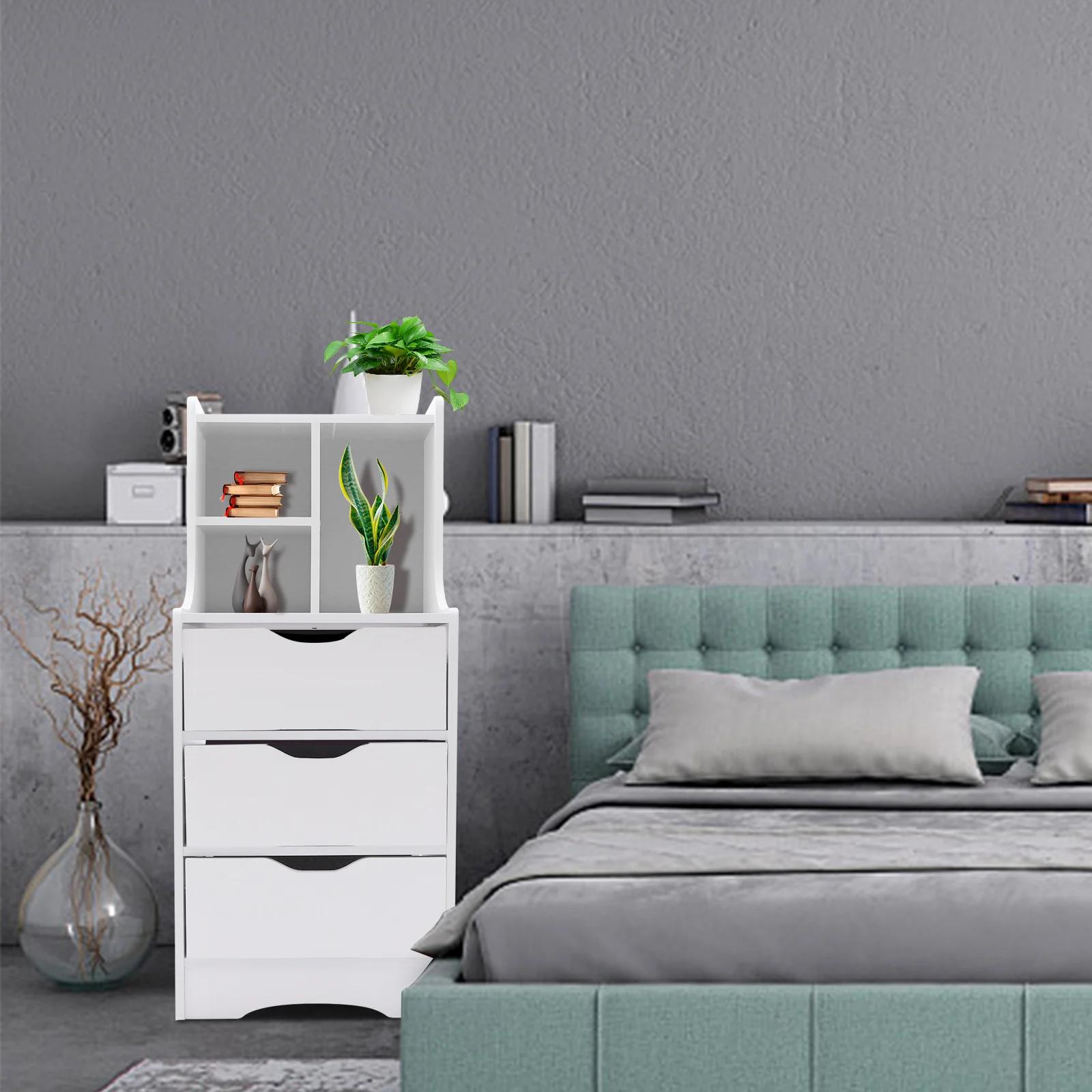 CNCEST-Table d'appoint blanche pour chambre à coucher, table de chevet moderne avec 3 égouts de prox