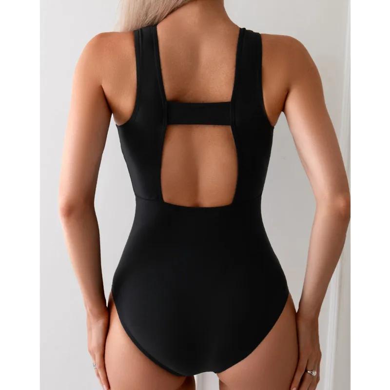 Fermeture éclair Sexy maillots de bain une pièce femmes fermé maillots de bain noir pour vêtements d