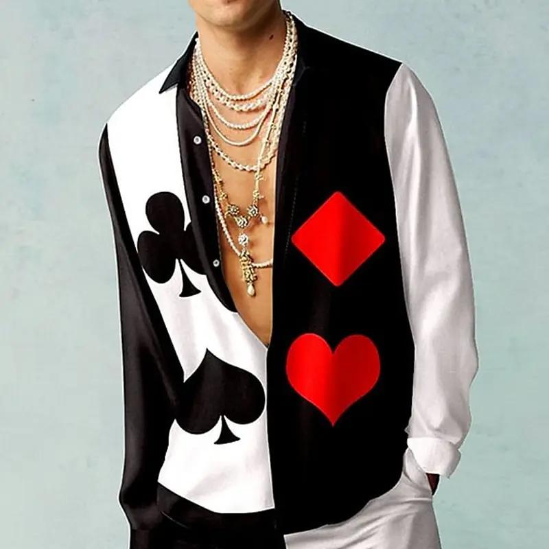 Chemise pour hommes rétro musique motif floral imprimé coupe ajustée rue extérieure à manches longue