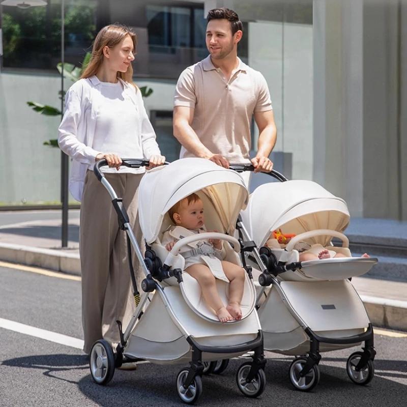 2025 nouvelle poussette jumelle haute vue poussette pliante légère pour jumeaux avec deux enfants, p