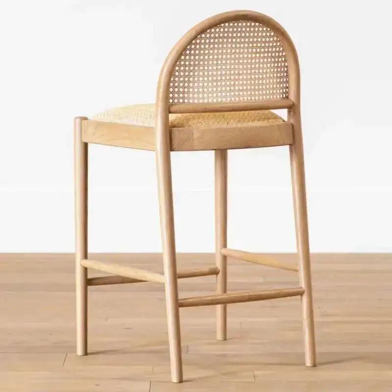 Tabouret de bar en rotin nordique avec dossier, chaise de bar de luxe pour la maison, chaises de sal
