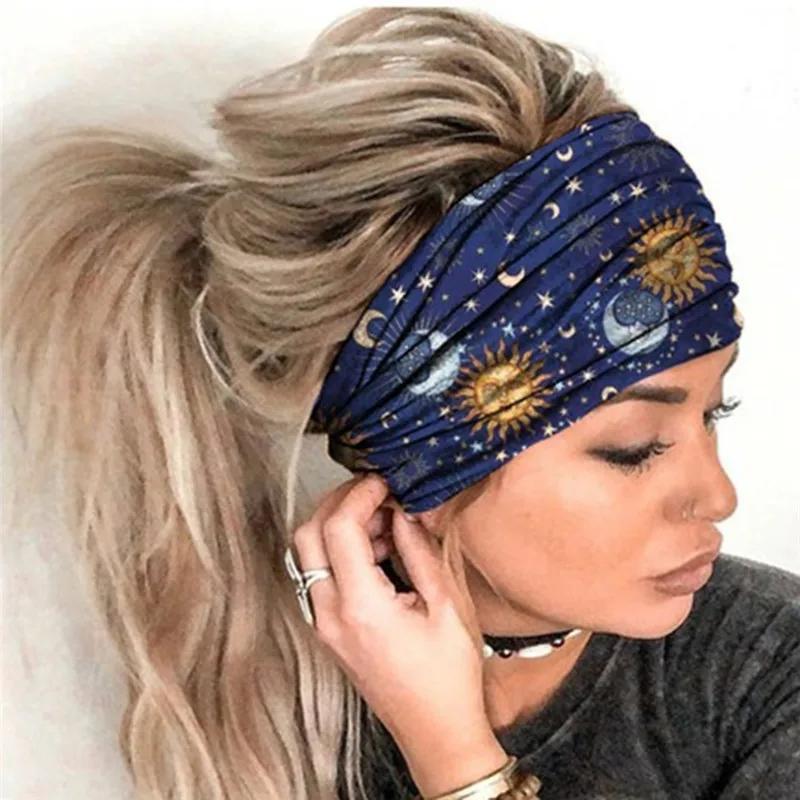 Bandeau turban boho fleur imprimé vintage - Accessoire cheveux femme élastique doux coton bandana