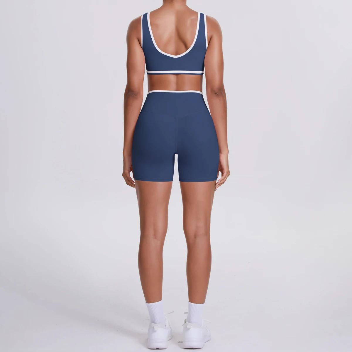 Nouveau soutien-gorge de Yoga ensemble short de Fitness taille haute conception croisée Fitness spor