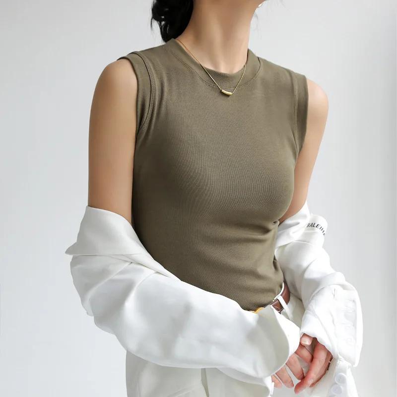 Camisole gilet pour femmes coton col rond coloré basique sans manches maillot de corps hauts t-shirt
