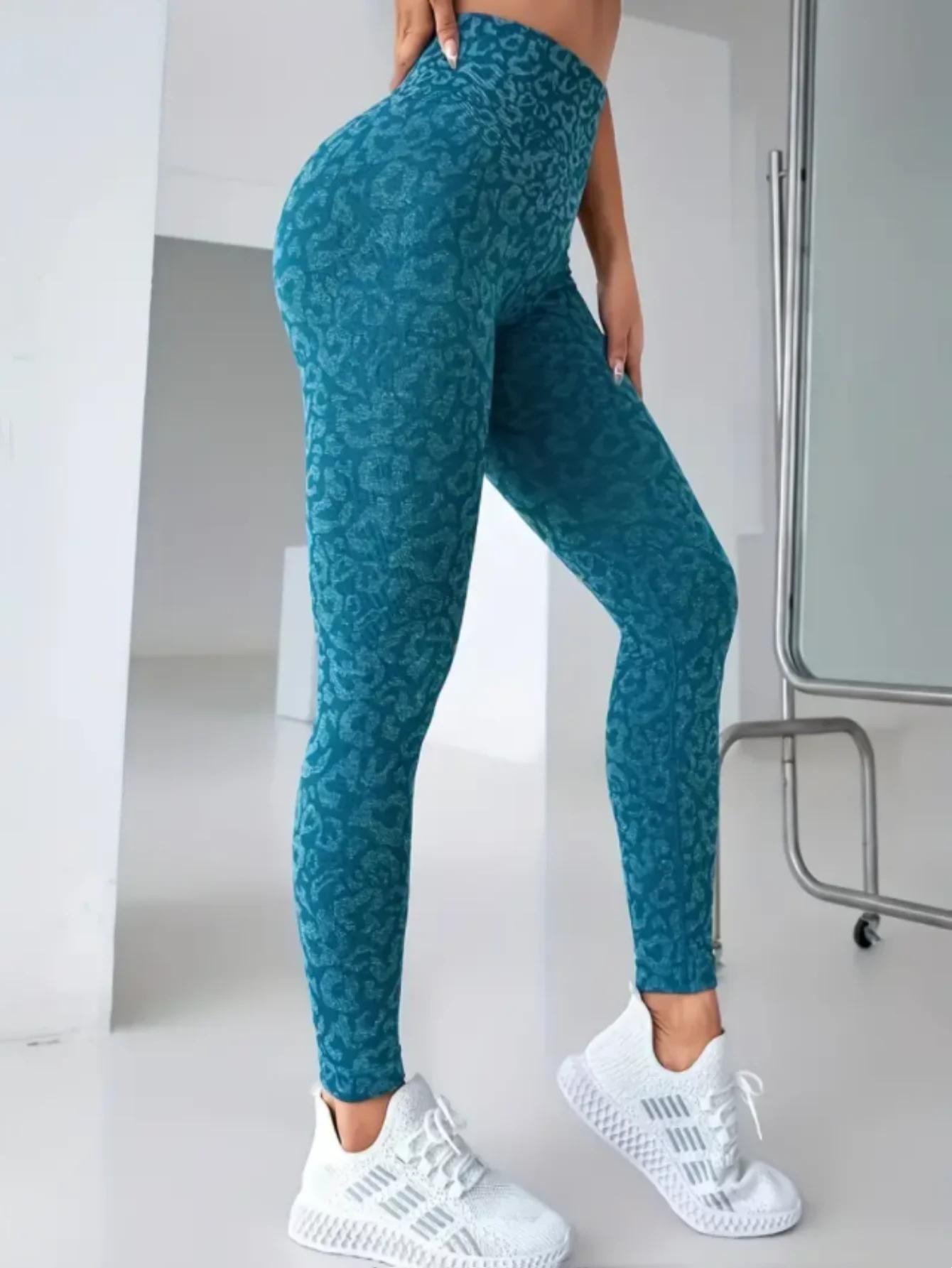 Pantalon de yoga hanche pêche imprimé léopard sans couture, pantalon de sport et de fitness taille h