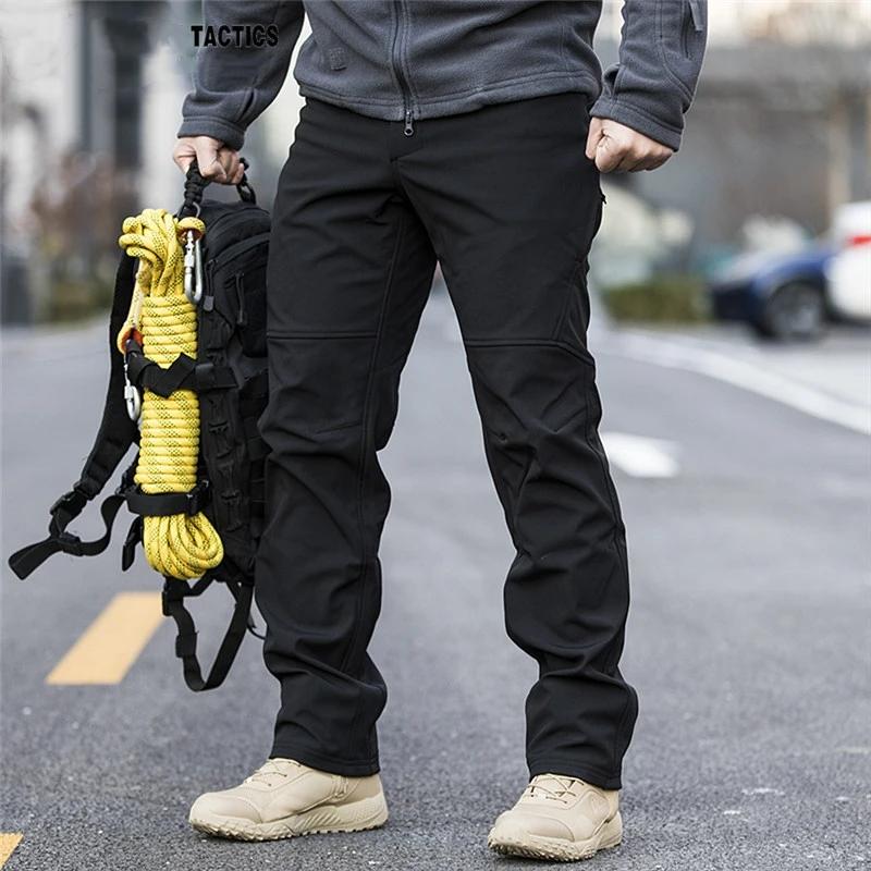 Pantalon tactique en polaire Softshell pour homme, coupe-vent, chaud, imperméable, pour randonnée en