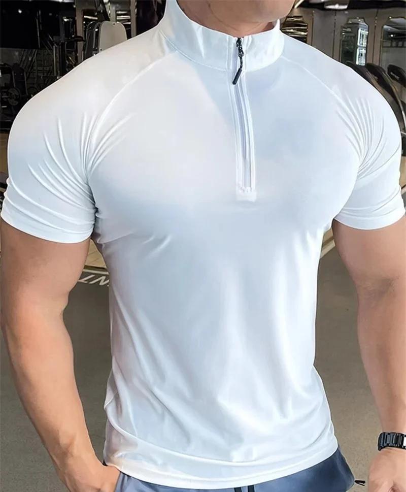 T-shirt de sport pour hommes, séchage rapide, élastique, entraînement, course à pied, Fitness, manch
