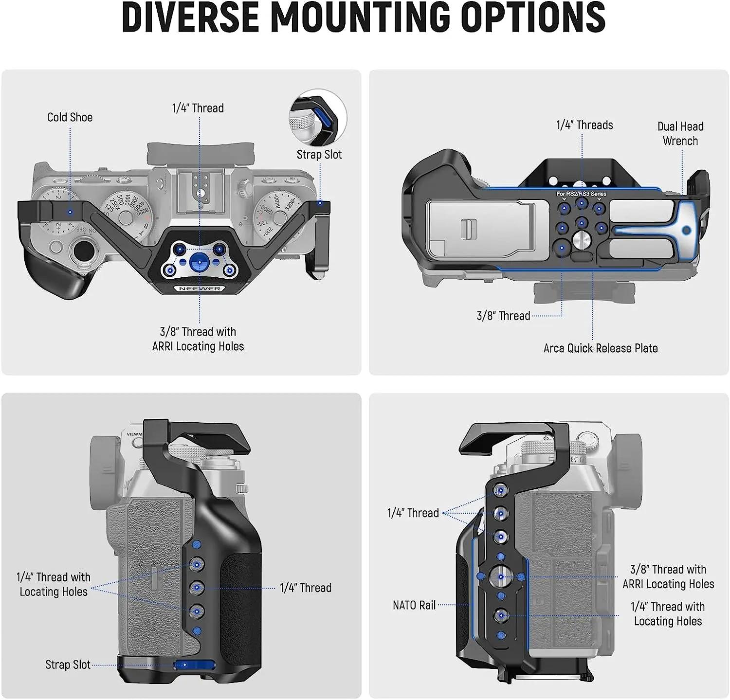 Cage complète pour appareil photo NEEWER compatible avec Fujifilm X-T5, Rig vidéo en aluminium pour