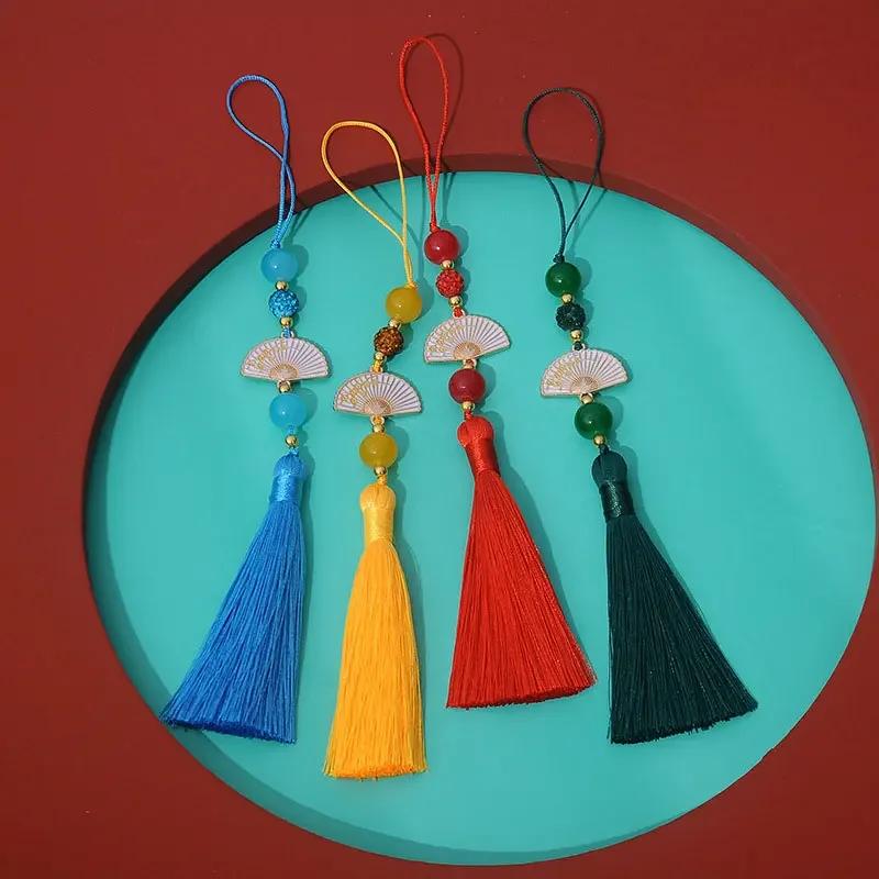 Glands en éventail blancs, 2 pièces, marque-page, soyeux, doux, faits à la main, avec boucles, pour