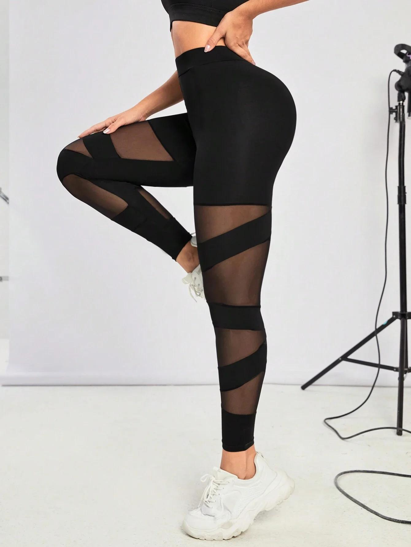 Leggings de sport à taille large avec insert en maille